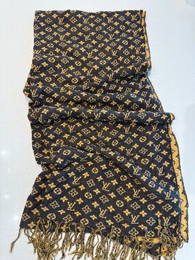 Fashion Monogram Scarf in Black and Mustard